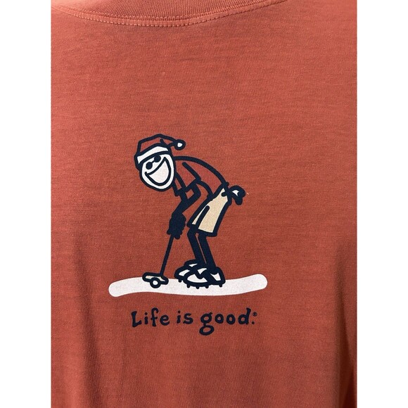 Life Is Good T Shirt Mens XL Santa Golfer Snow Golf Long Sleeve Rust Color - Picture 2 of 7